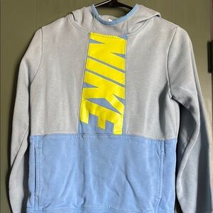 Nike Gray and Blue Hoodie with Yellow Logo
